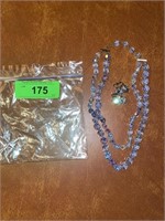 VINTAGE BLUE GLASS BEADS NECKLACE & EARRING SET