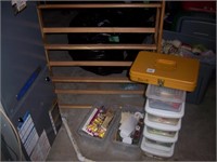 LOT OF CRAFT SUPPLIES AND WOOD RACK