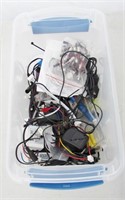 Assorted Electronic Cords Transformers & Bin