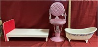 American girl furniture, bed, bath tub and chair