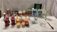Glass oil lamps, candles, candle holders, candle