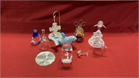 Glass sculptures, whale, dolphin, penguin, bell