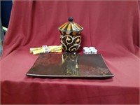 Serving tray, cookie jar, napkin holders, made i