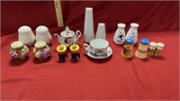 Salt and pepper shakers, tea cup with plate and