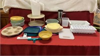 Storage containers, ice trays, lids, bag clips