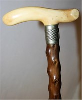 Victorian Left Handed Silver Thorn Wood Bone Cane