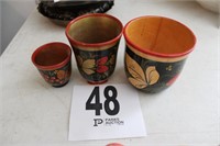 (3) Wooden Vases