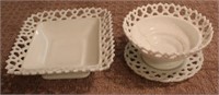 3 Pieces lace edge milk glass