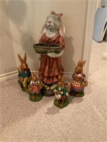 A Group of Easter Bunny Decorative Figures
