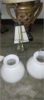 Small stained glass lamp and milk glass shades