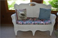 Wicker Love Seat w/ Cushion & Pillows