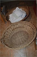 2 Wicker Laundry Baskets And Cleaning Rags