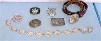 (6) BELT BUCKLES - 2 HAVE TURQUOISE, CROWN ROYAL..