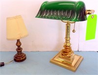 DESK LAMP W/GREEN GLASS SHADE AND...