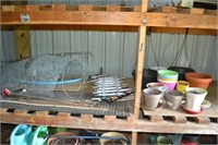 Tomato cages,garden fence, assorted flower pots, n