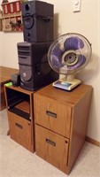(2) 2 DRAWER FILE CABINETS, COMPUTER TOWER, FAN