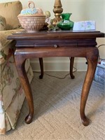 Vintage Cherry End Table with Pull Out Slide