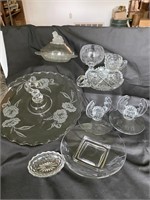 Etched Glass Lot w/ Lion Butter Dish