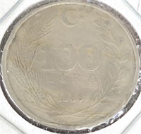 100 Lira 1988 Turkey Coin