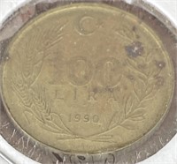 100 Lira 1990 Turkey Coin