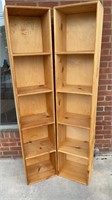 (2) 5 Shelf pine upright display shelves