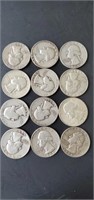 12 - 1950's silver quarters