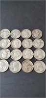 16 - 1950's silver quarters