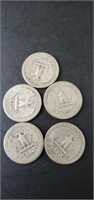 5 - 1940's silver quarters