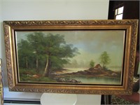 Large landscape painting on canvas by J. Walker.