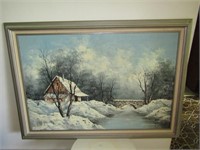 Winter cabin  painting on canvas 41 x 29