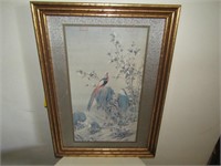 Vintage Pheasant and Flowers print.  16 x 22