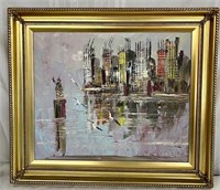 Oil Painting Signed Katz - NYC Cityscape