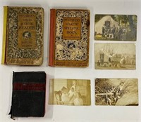 3 Small Vintage Books and 4 Old Postcards