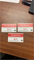 3 Arby’s cards each good for 1 sandwich, fries,