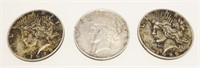 1923, 1922 & 1923 Peace Silver Dollars