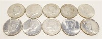 10x 1964 Silver Kennedy Half Dollars