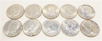 10x 1964 Silver Kennedy Half Dollars
