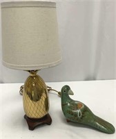 Brass Pineapple Lamp, Pottery Bird