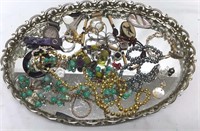 Vintage Vanity Mirror with Costume Jewelry