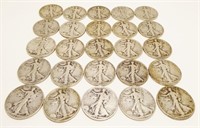25x 1930's Silver Walking Liberty Half Dollars