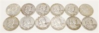 12x 1950's Silver Franklin Half Dollars