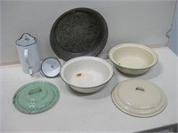 Lot Of Vtg / Antique Enamelware & Strainer