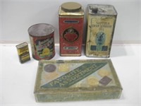 5 Antique / Vintage Product Tins - 9.5" Tallest