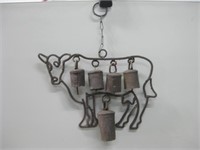 Vtg Patio Hanging Cow w/ Bells - 10" Wide