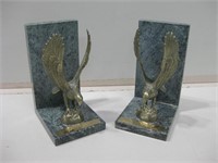 Pair Of Brass Eagle On Marble Book Ends