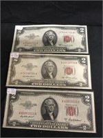 Three 1953 Two Dollar Bills