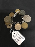 Sterling Silver Bracelet with Foreign Coins