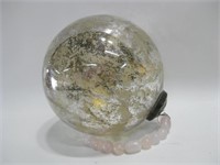 6" Diameter Glass Orb W/Part Strand Of Rose Quartz