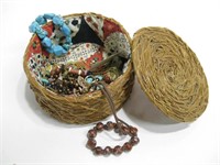 5.5" Diameter Woven Basket W/Assorted Jewelry