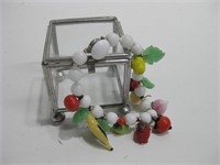 2"x2"x2" Glass Box W/1950's Glass Fruit Bracelet